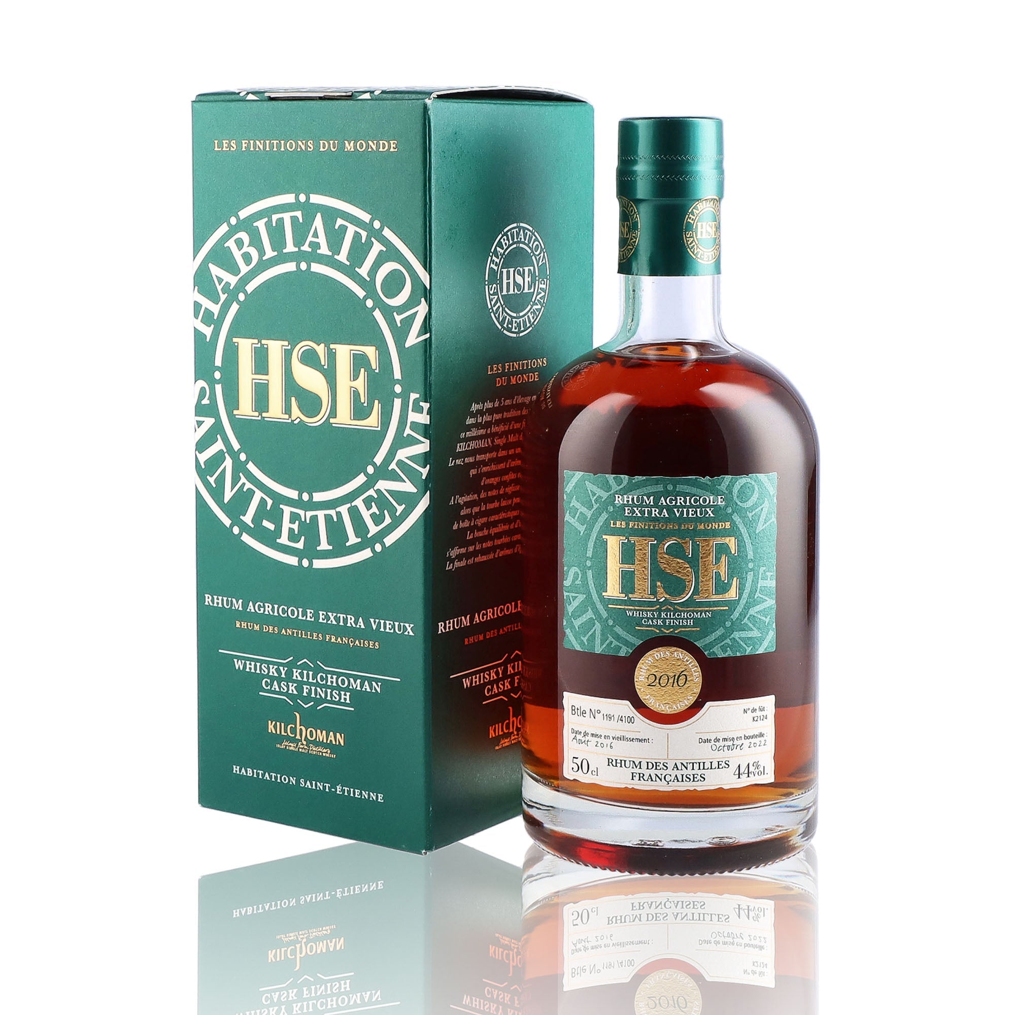 Une bouteille de rhum vieux, de la marque HSE, nommée Finition Whisky Kilchoman 2016.