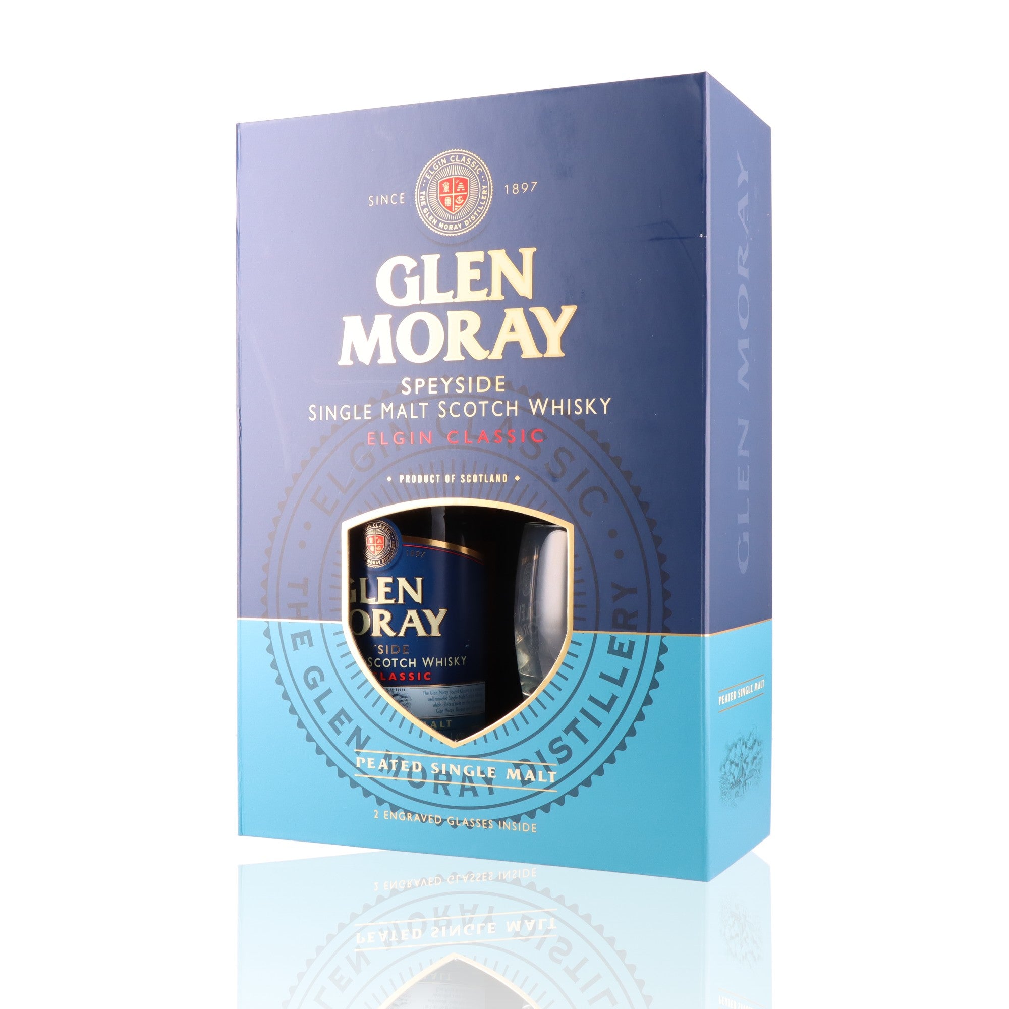 GLEN MORAY - Coffret Elgin Classic Peated + 2 Verres - 40%