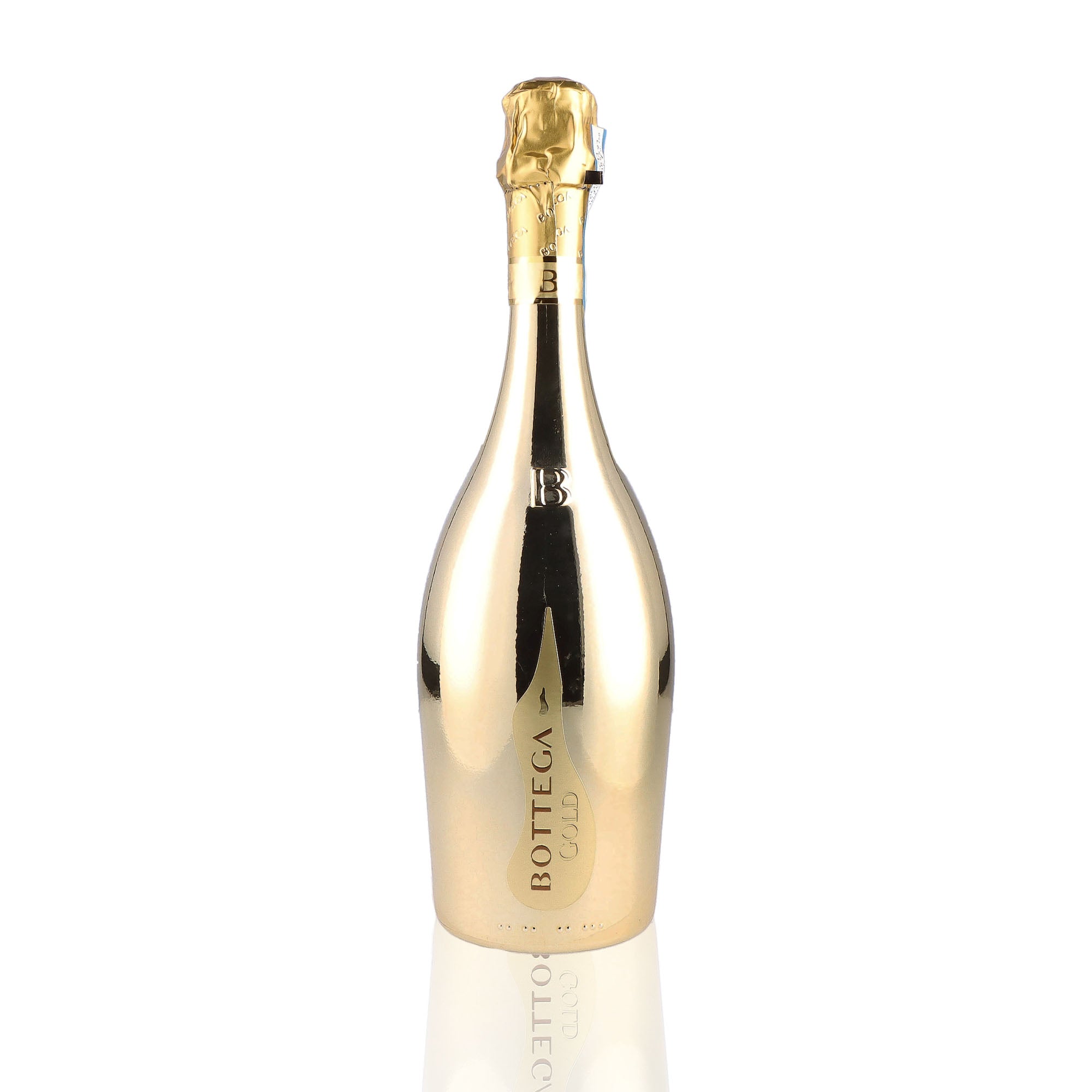 Une bouteille de prosecco de la marque Bottega, de type brut, nommée gold.