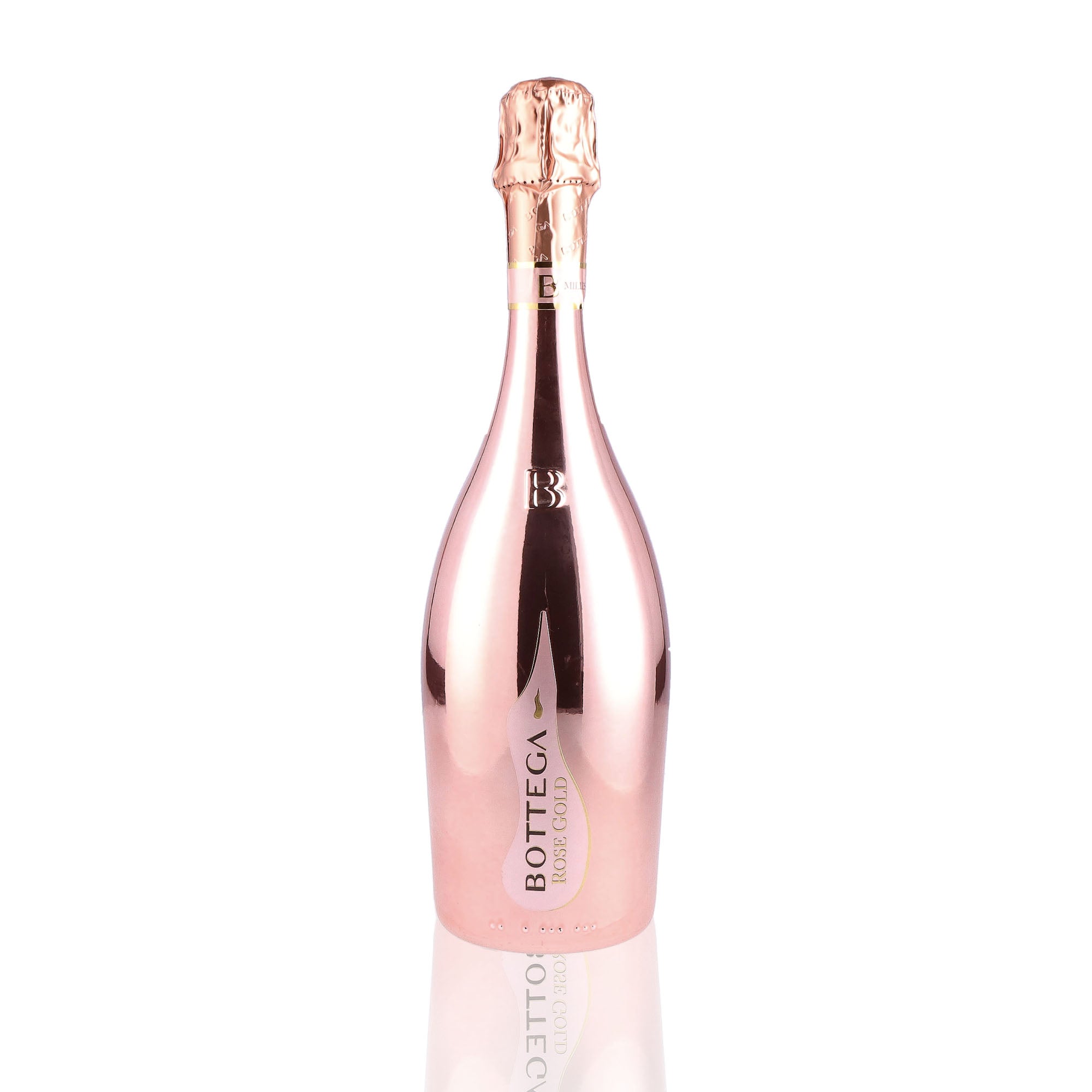 Une bouteille de prosecco de la marque Bottega, de type rosé, nommée gold.