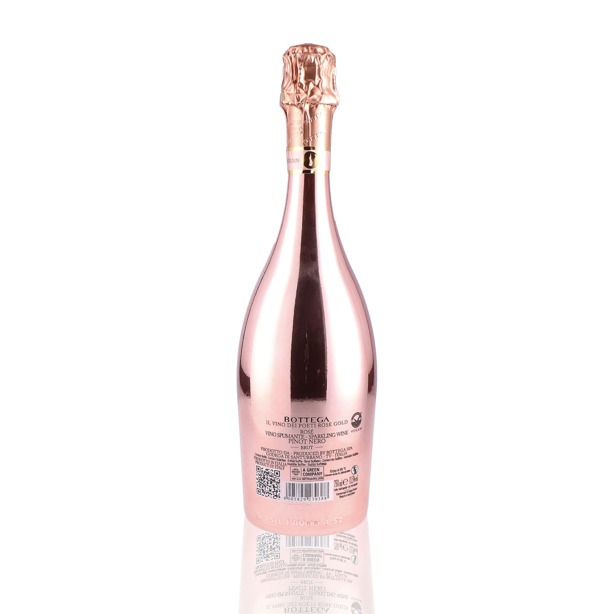 Une bouteille de prosecco de la marque Bottega, de type rosé, nommée gold.