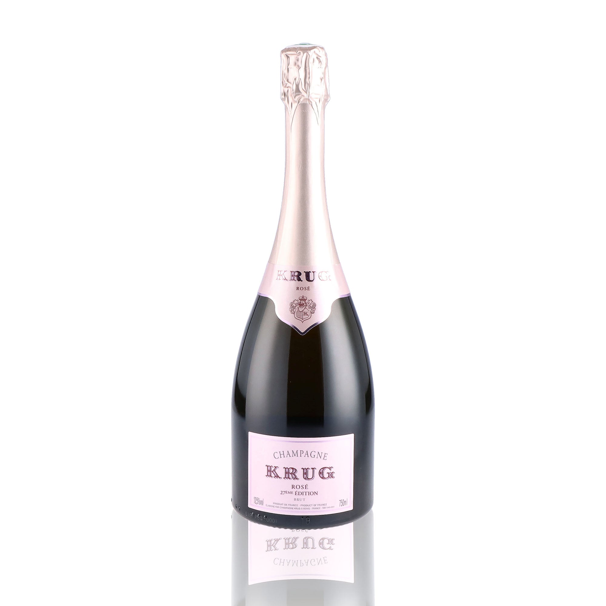 Une bouteille de champagne de la marque Krug, de type rosé, nommée 27ème édition.