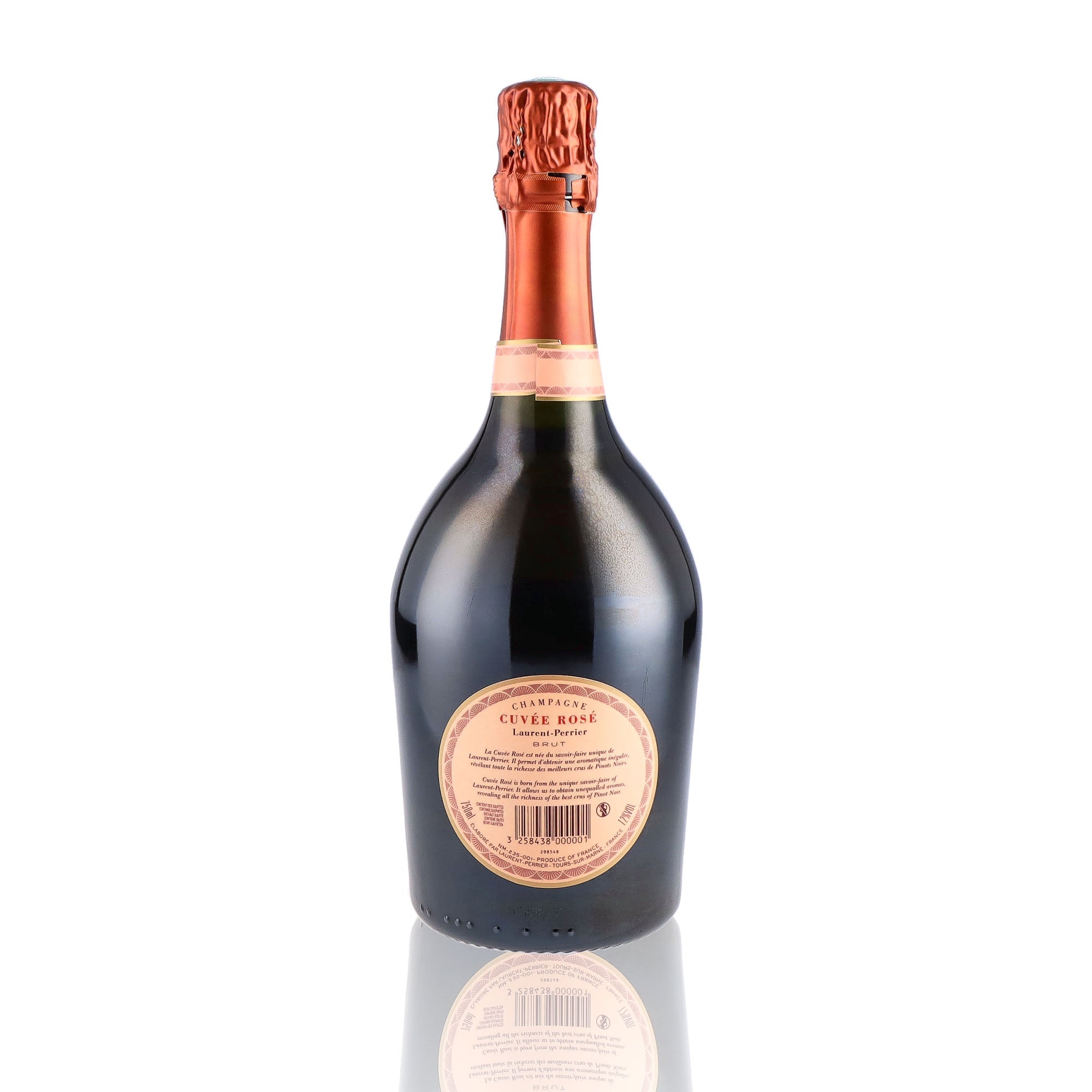 Une bouteille de champagne de la marque Laurent Perrier, de type rosé.