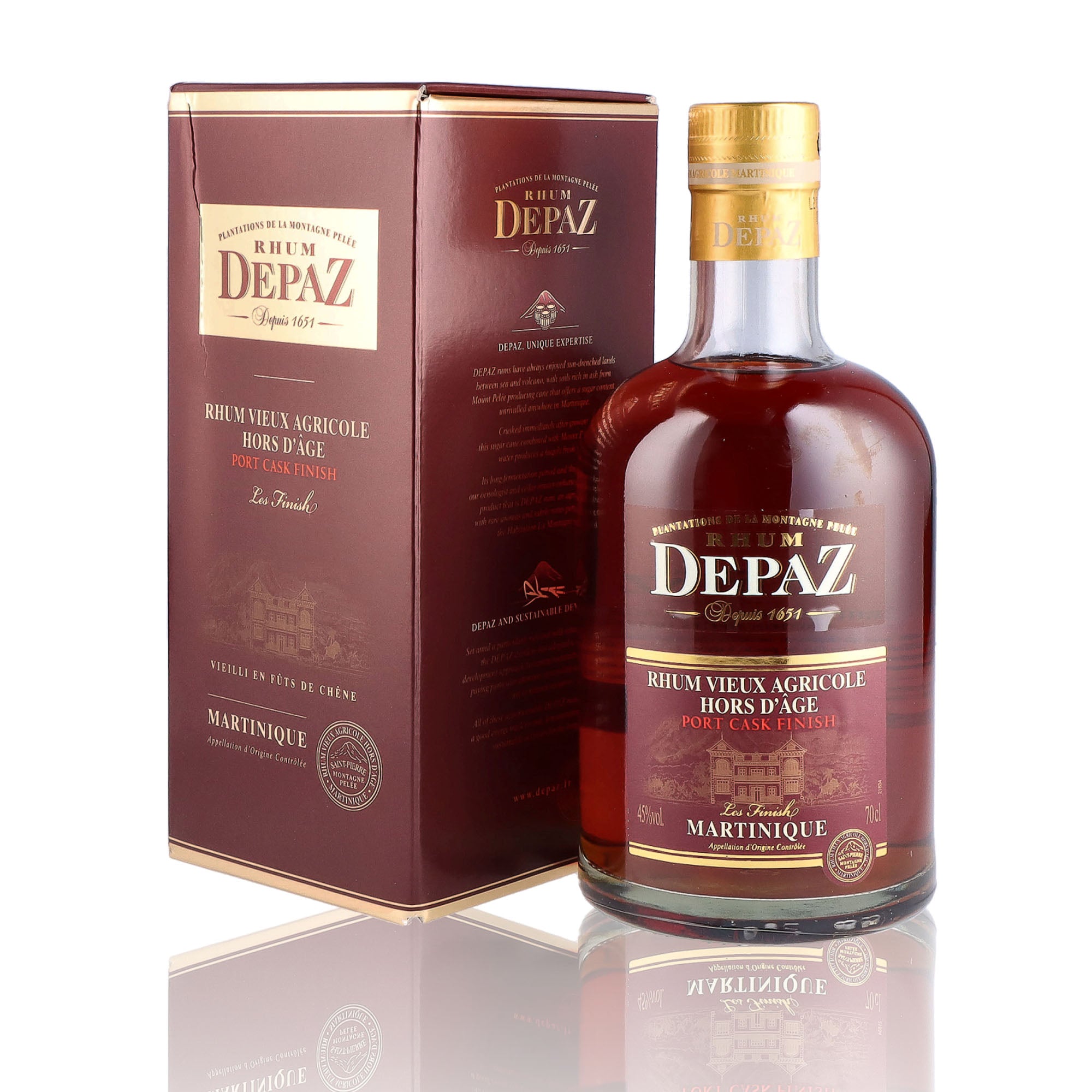 Une bouteille de rhum vieux, de la marque Depaz, nommée Port Cask Finish.