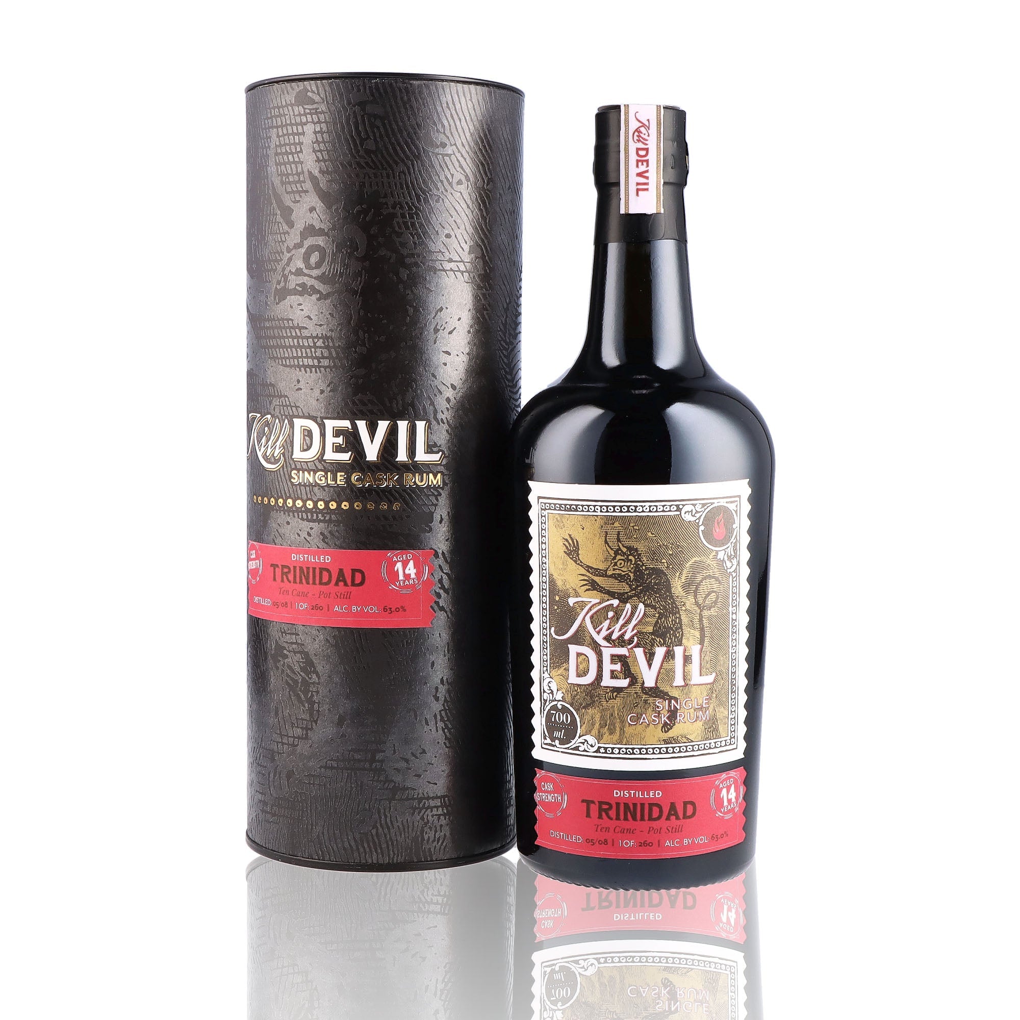 Une bouteille de rhum vieux, de la marque Kill Devil, nommée Trinidad 14 ans Ten Cane Single Cask.