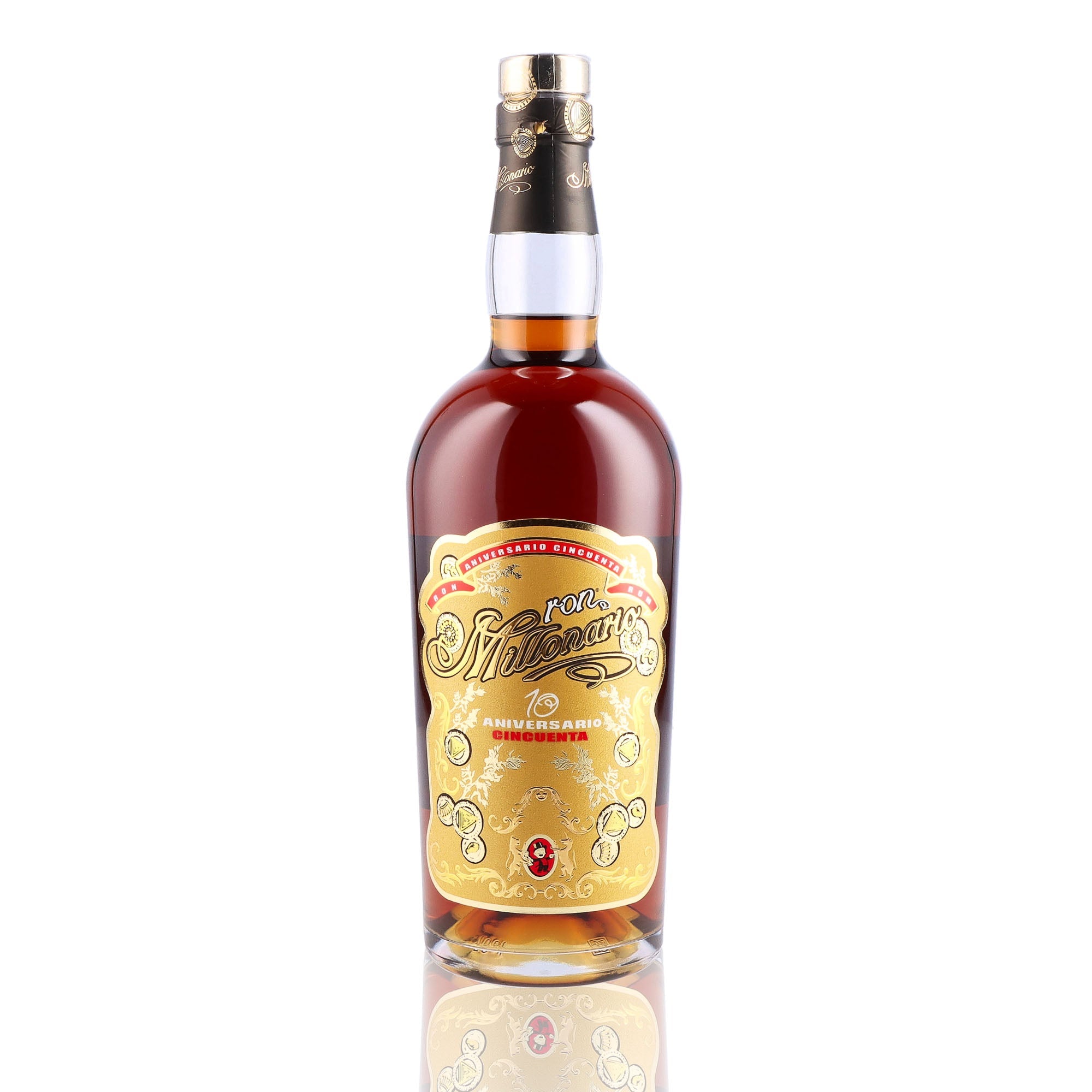 Une bouteille de rhum vieux, de la marque Millonario, nommée 10 Aniversario cincuenta.