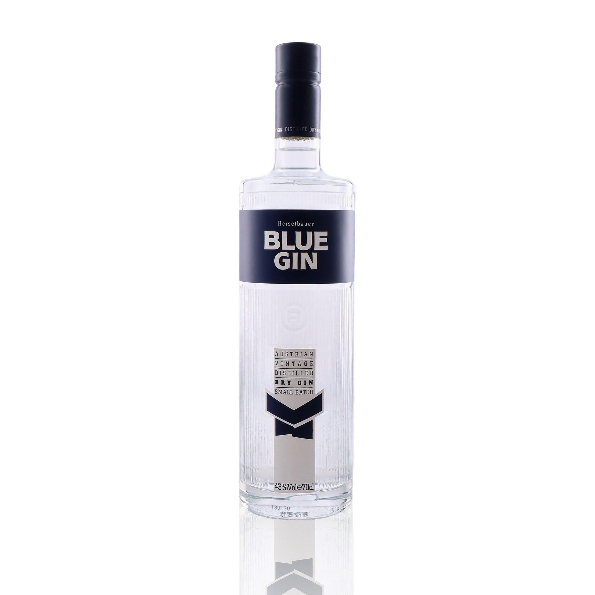 Une bouteille de Gin, de la marque Blue Gin, nommée Vintage.