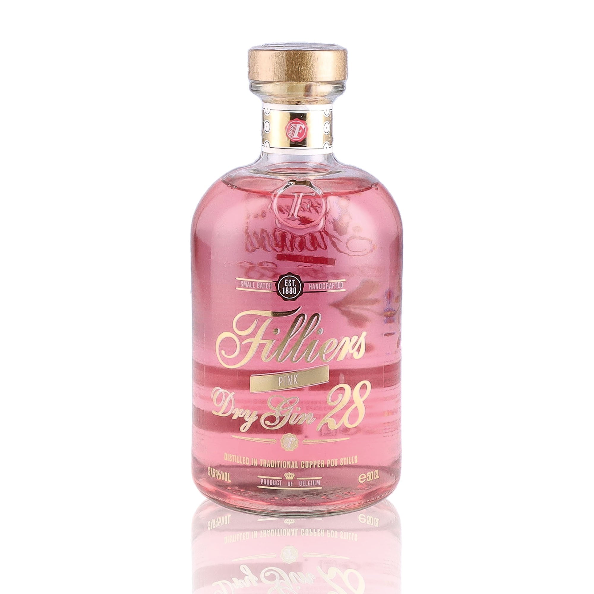 Une bouteille de Gin, de la marque Filliers, nommée Dry Gin 28 Pink.