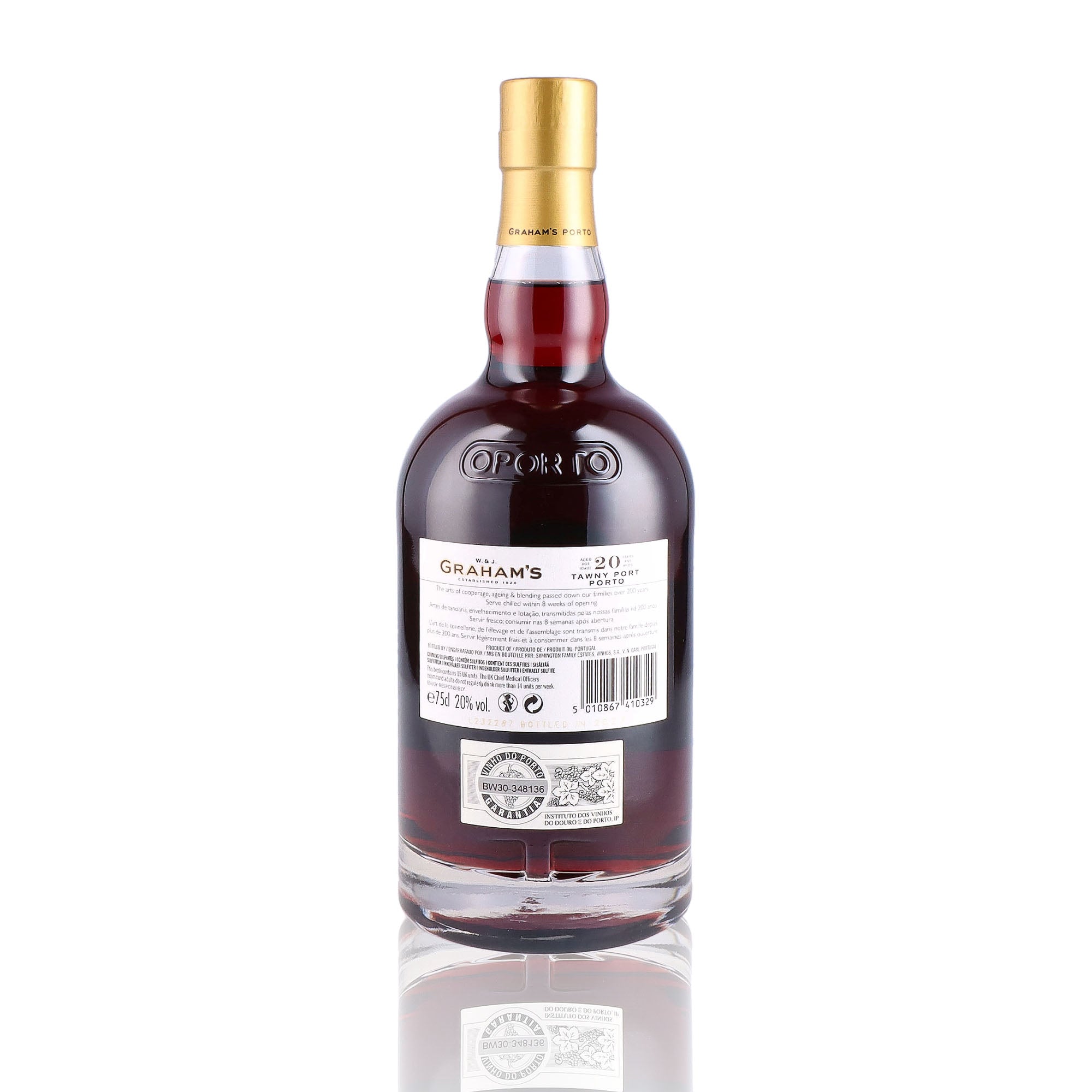 Une bouteille de Porto, de la marque Graham's, nommée Tawny Port, 20 ans d'âge.