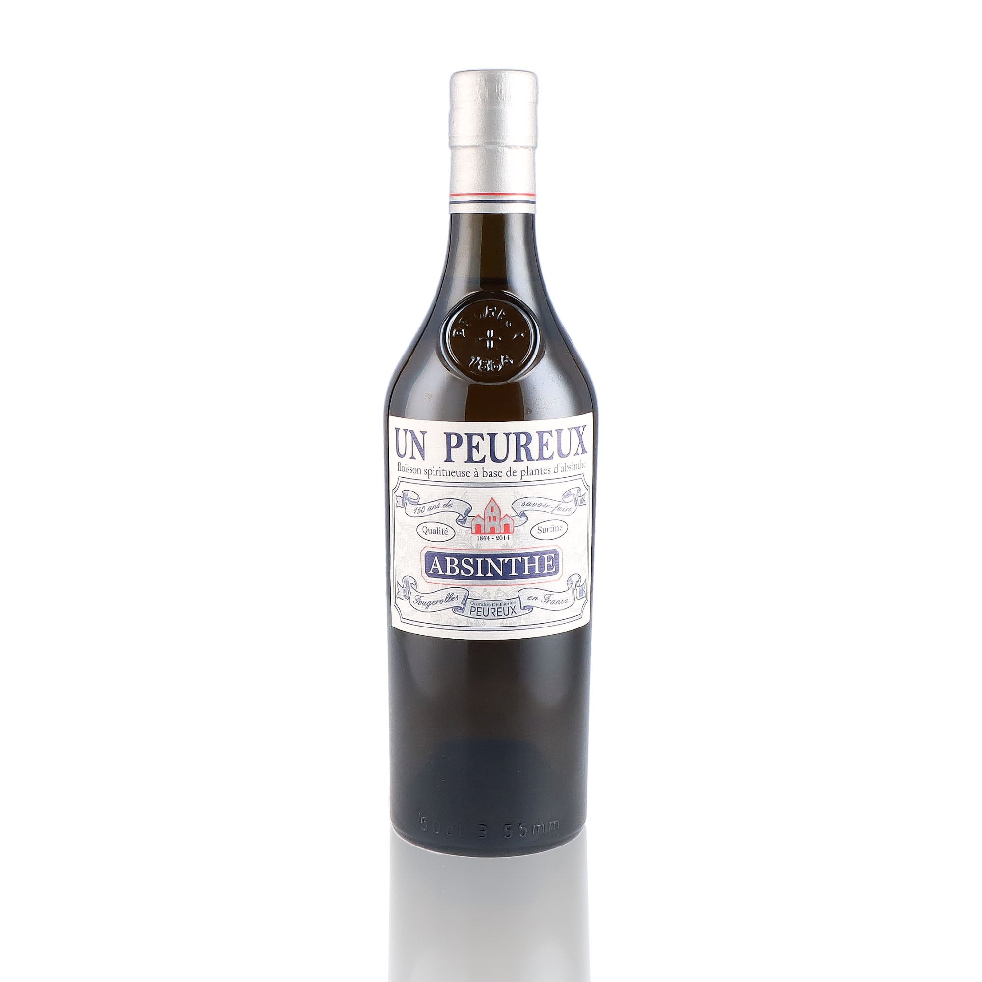 Une bouteille d'Absinthe, de la marque Grandes Distilleries Peureux, nommée Absinthe Un Peureux.