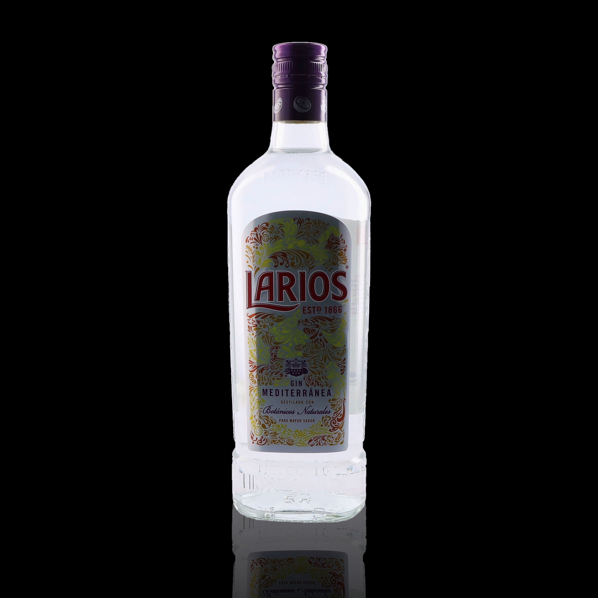 Une bouteille de Gin, de la marque Larios, nommée Mediterranea.