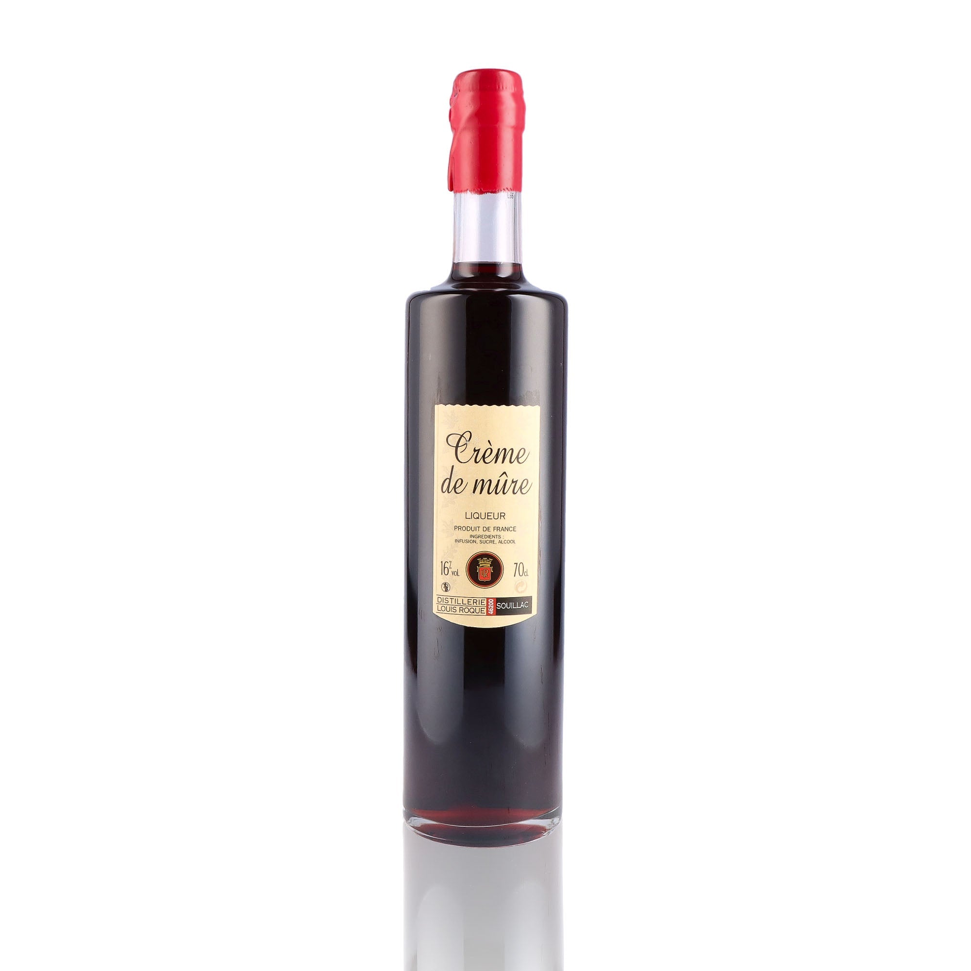 Une bouteille de Liqueur, de la marque Louis Roque, nommée Crème de Framboise.