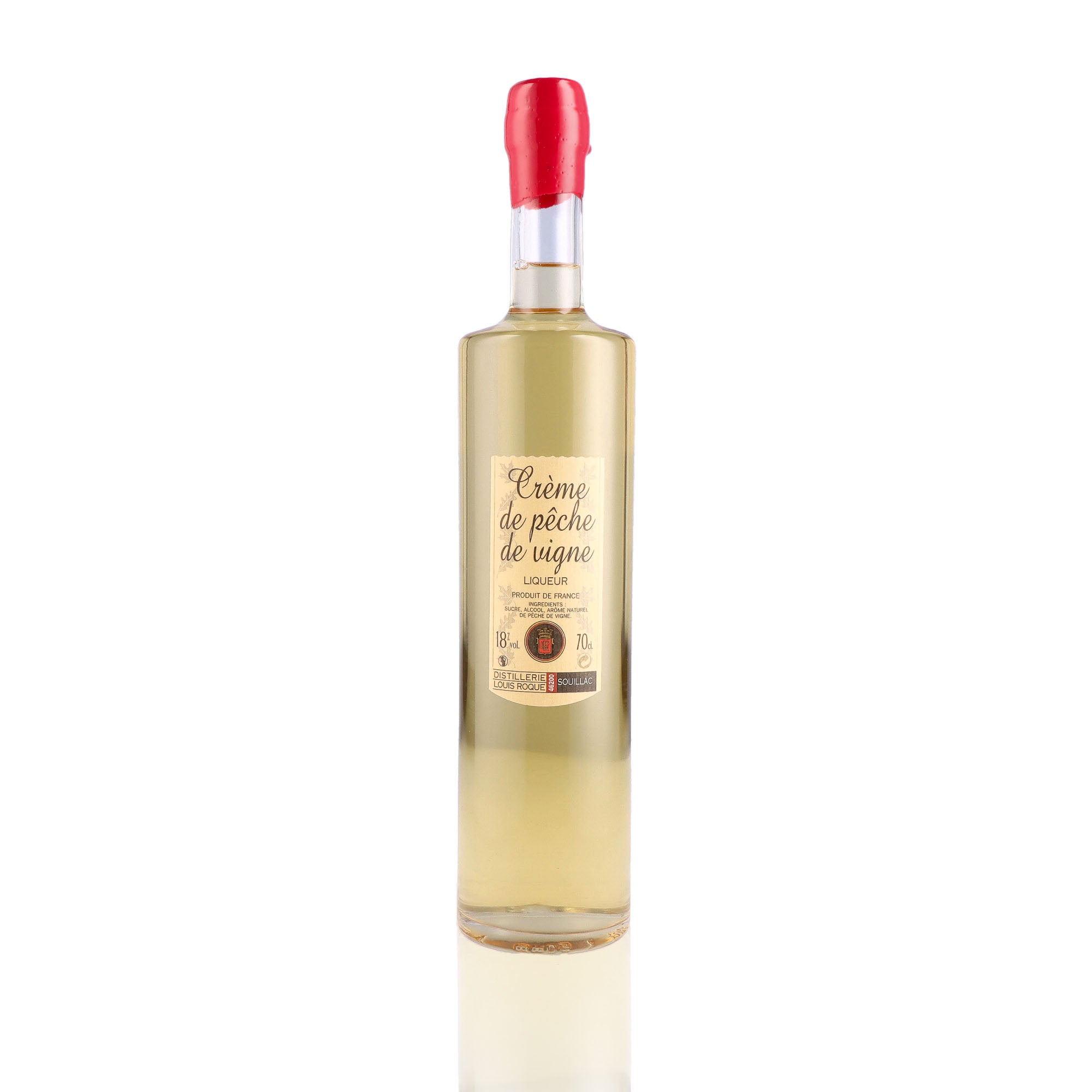 Une bouteille de Liqueur, de la marque Louis Roque, nommée Crème de Myrtille.