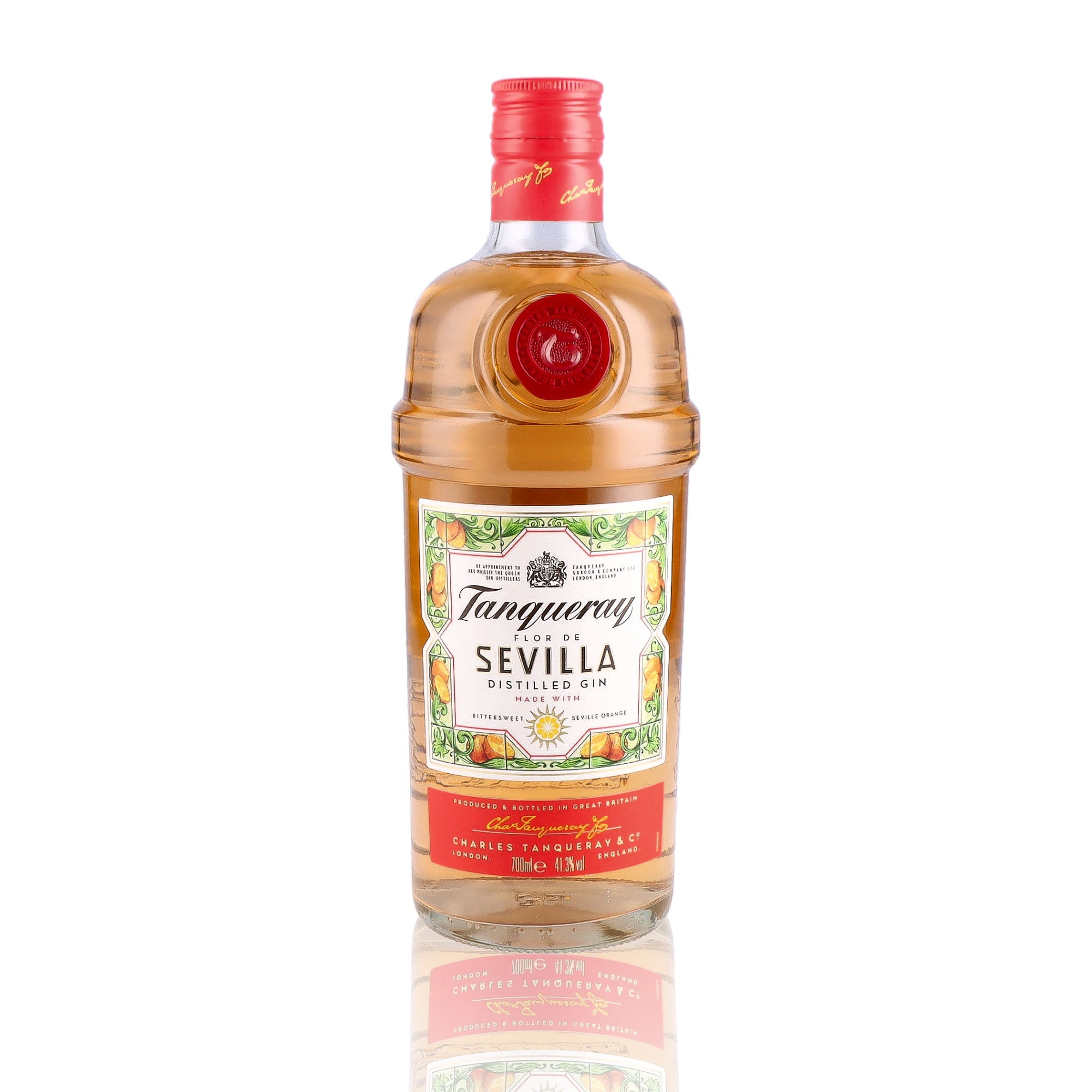 Une bouteille de Gin, de la marque Tanqueray, nommée Flor de Sevilla.