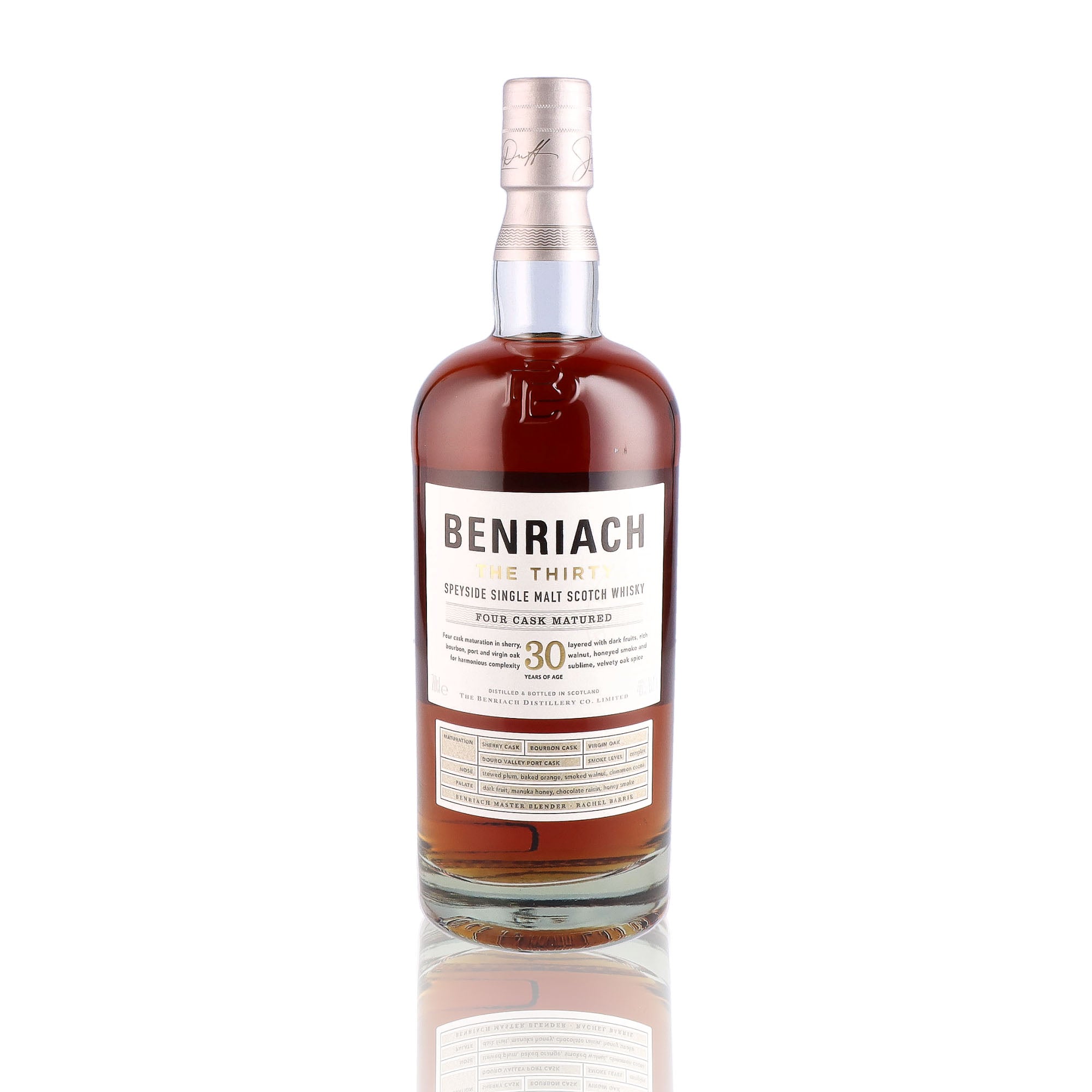 Une bouteille de Scotch Whisky Single Malt de la marque Benriach, nommée The Thirty, 30 ans d'âge.