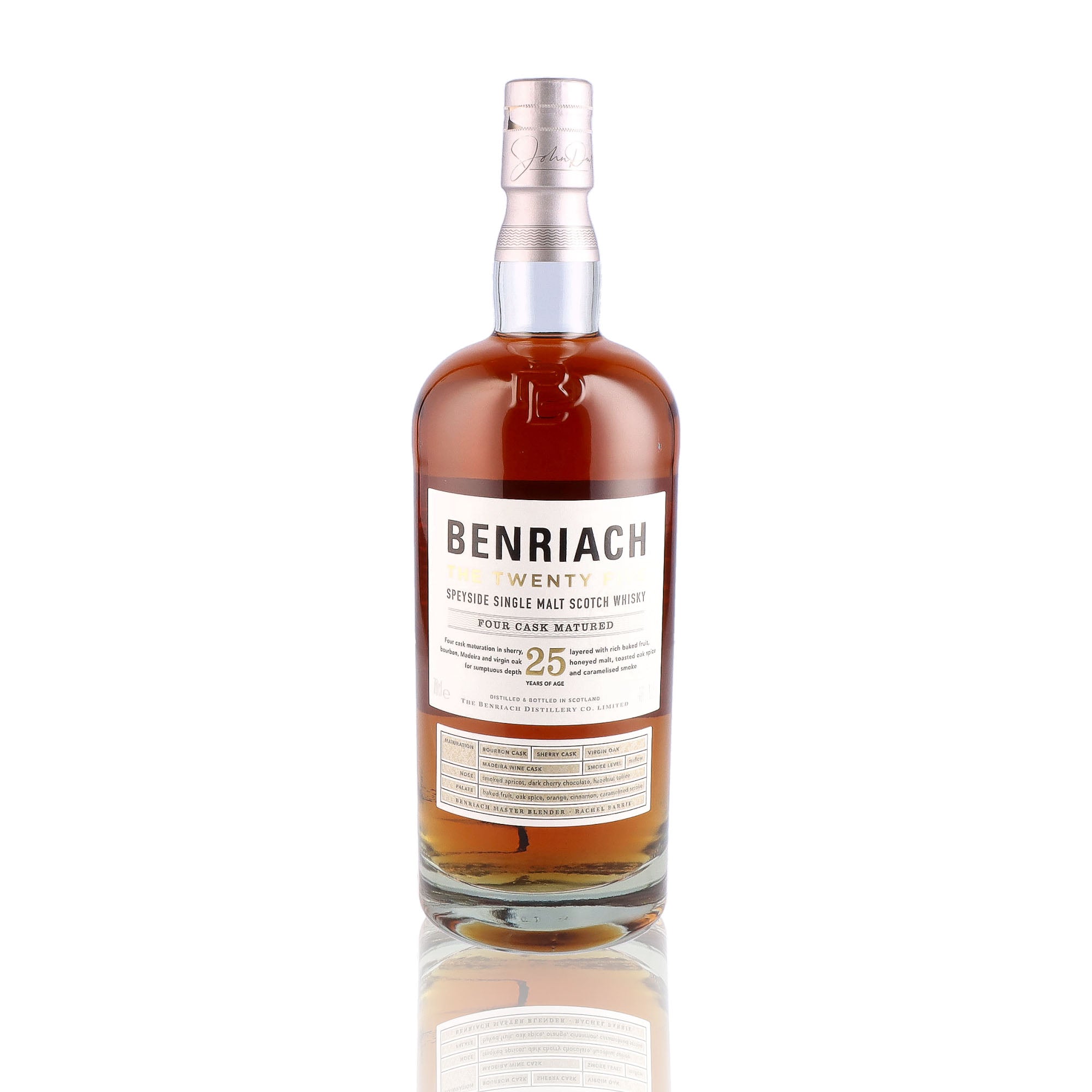 Une bouteille de Scotch Whisky Single Malt de la marque Benriach, nommée The Twenty Five, 25 ans d'âge.