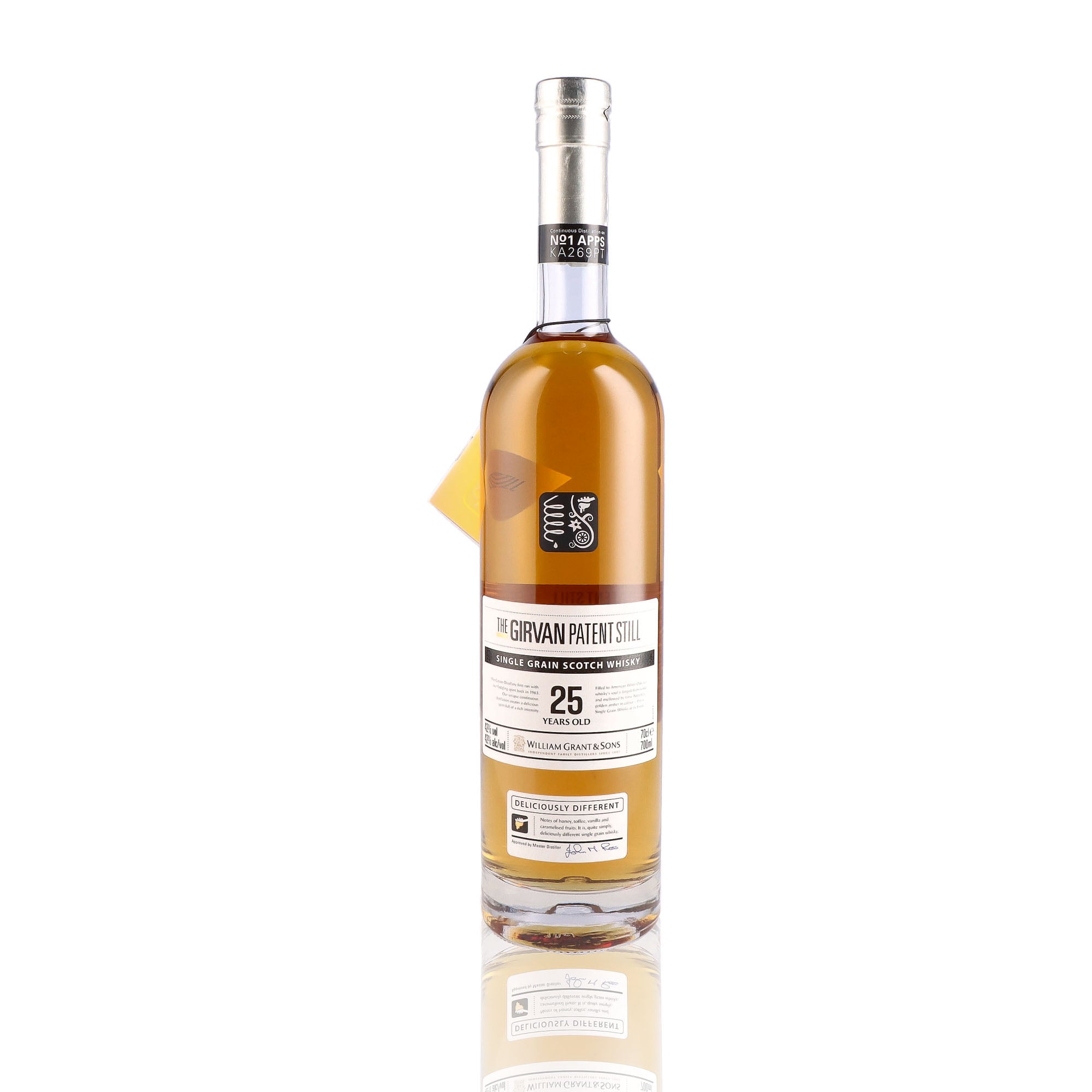 Une bouteille de Scotch Whisky Single Grain de la marque Girvan, 25 ans d'âge.
