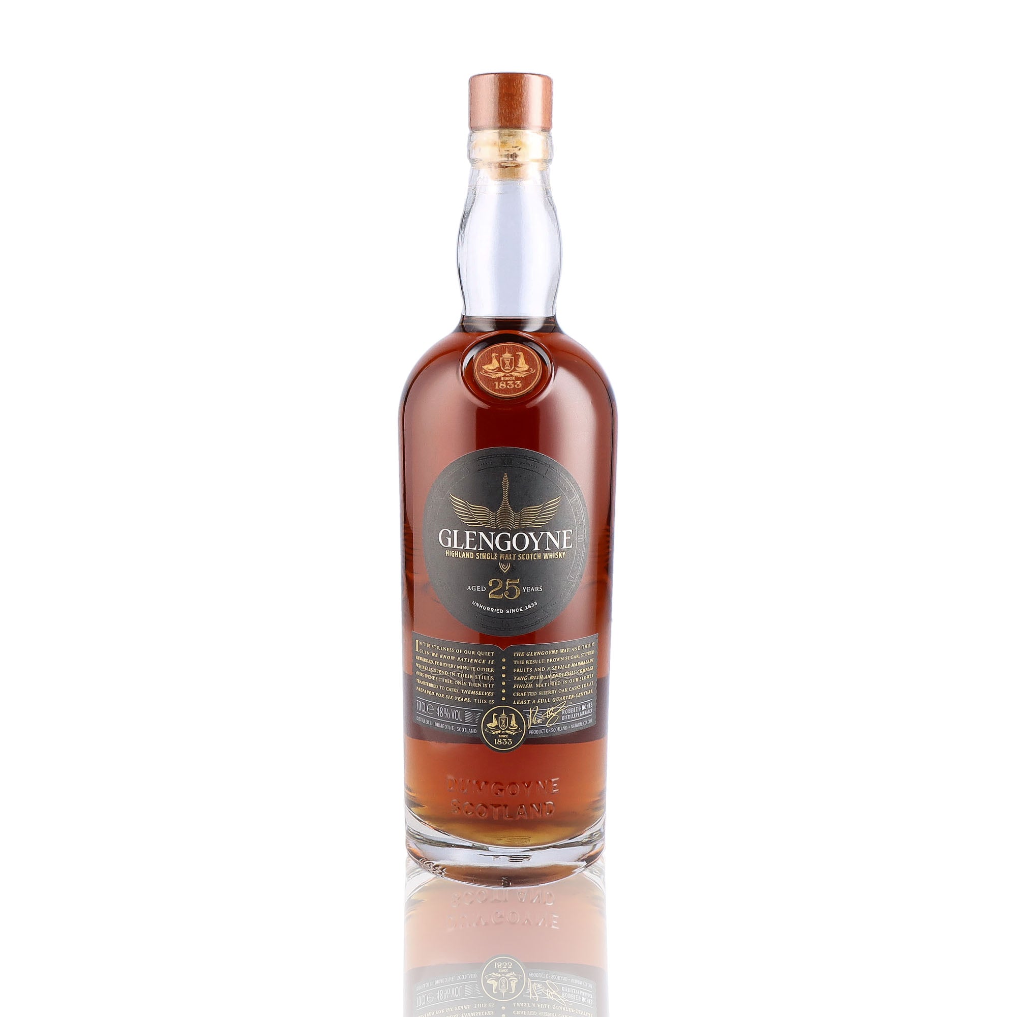 Une bouteille de Scotch Whisky Single Malt de la marque Glengoyne, 25 ans d'âge.