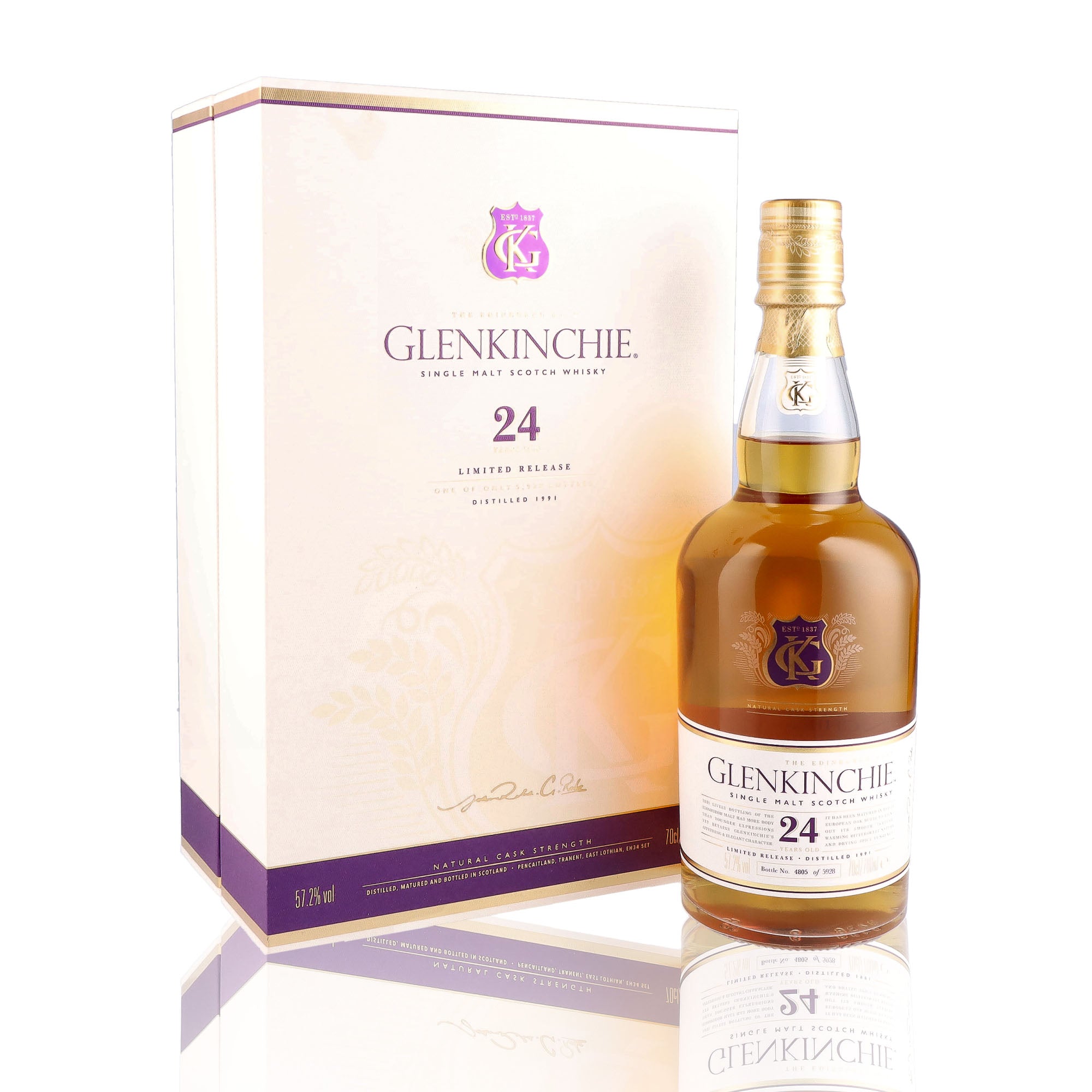 Une bouteille de Scotch Whisky Single Malt de la marque Glenkinchie, 24 ans d'âge.