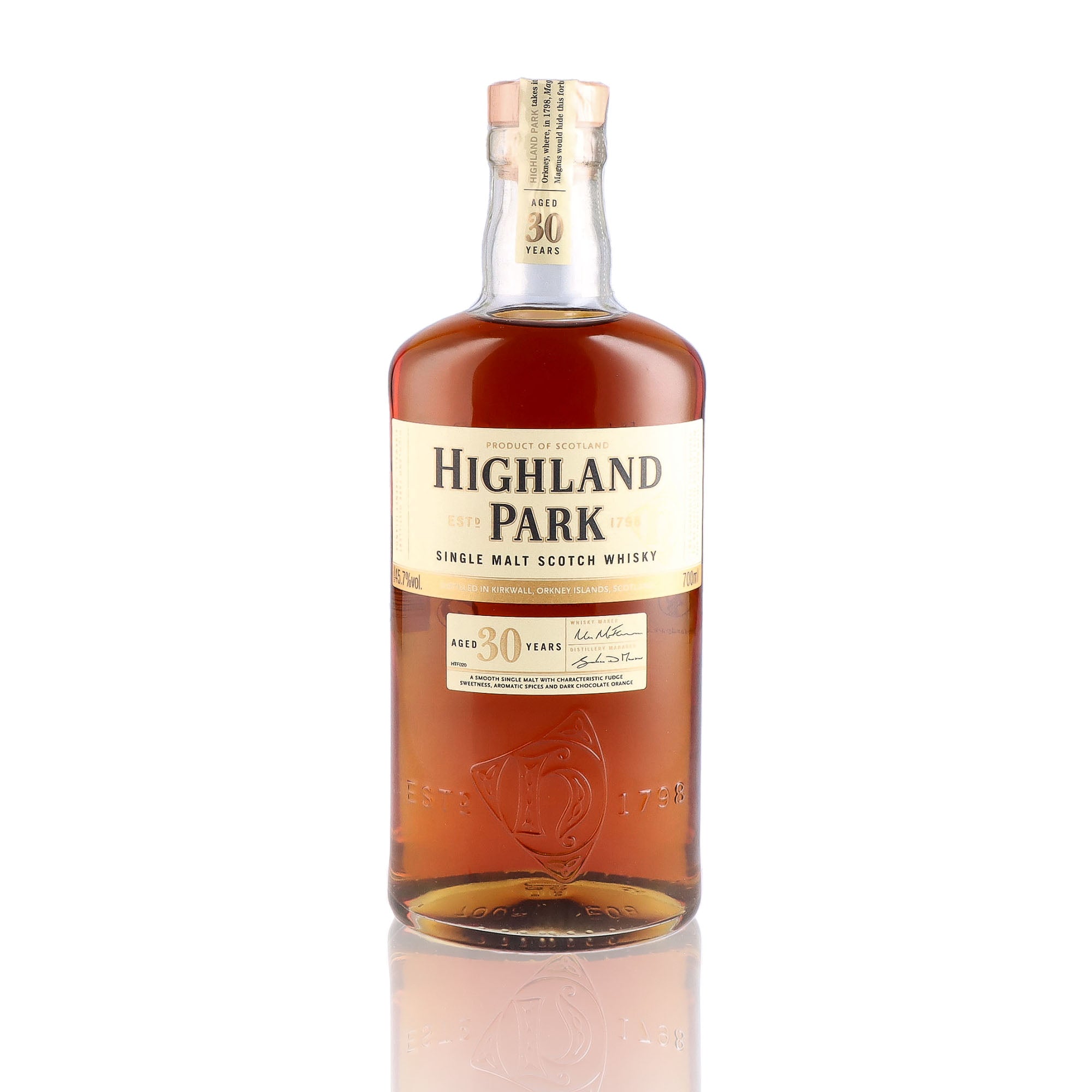 Une bouteille de Scotch Whisky Single Malt de la marque Highland Park, 30 ans d'âge.