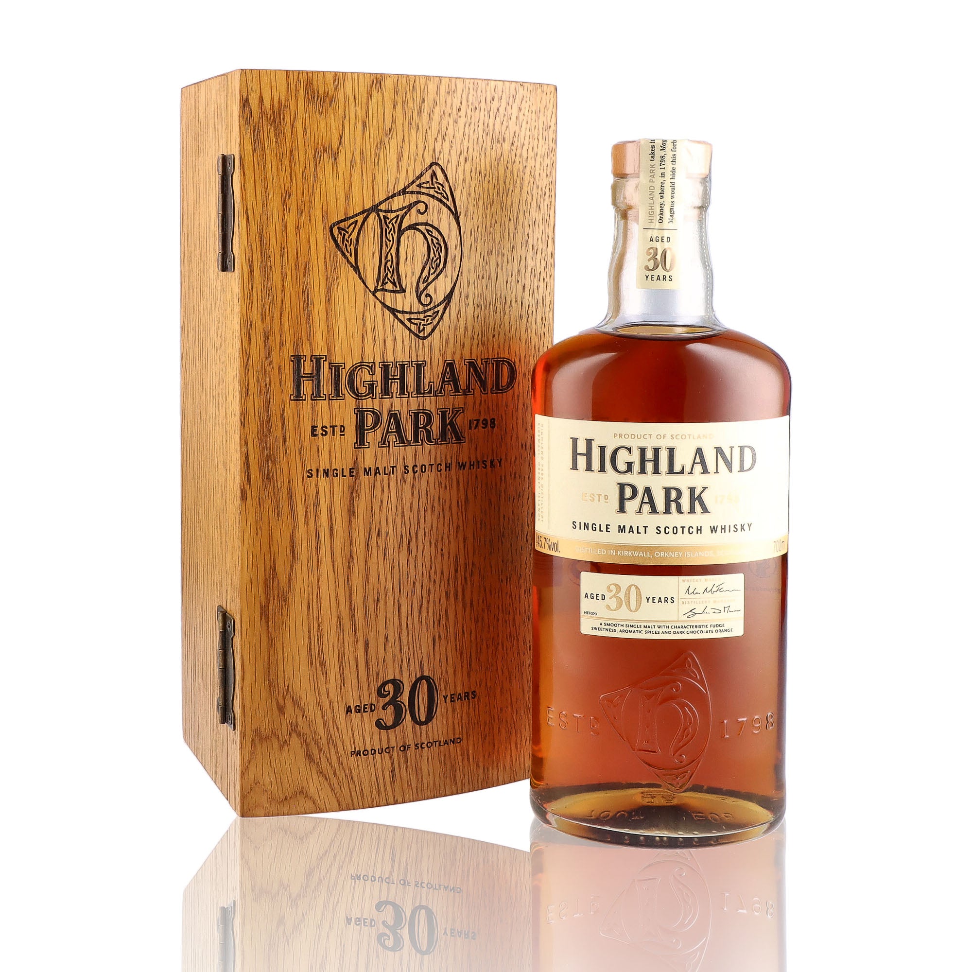 Une bouteille de Scotch Whisky Single Malt de la marque Highland Park, 30 ans d'âge.